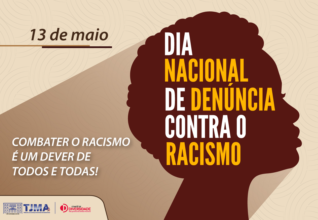 A imagem é um cartaz institucional em tons de marrom claro e escuro, com detalhes em branco e amarelo. No lado direito, há a silhueta de perfil de uma mulher negra com cabelo crespo, representada em marrom escuro. Sobre essa silhueta, está o texto em letras grandes e destacadas:
