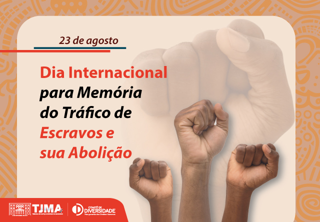 A imagem celebra o Dia Internacional para a Memória do Tráfico de Escravos e sua Abolição, que é comemorado em 23 de agosto. Ela apresenta dois punhos erguidos quebrando correntes, simbolizando resistência e libertação. O fundo tem um padrão que lembra um design têxtil africano, reforçando o tema da imagem. Esta data é significativa, pois lembra a história da escravidão e seu impacto na sociedade.
