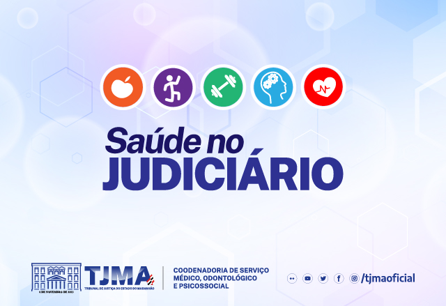 Card ilustrativo colorido sobre a campanha Saúde no Judiciário.