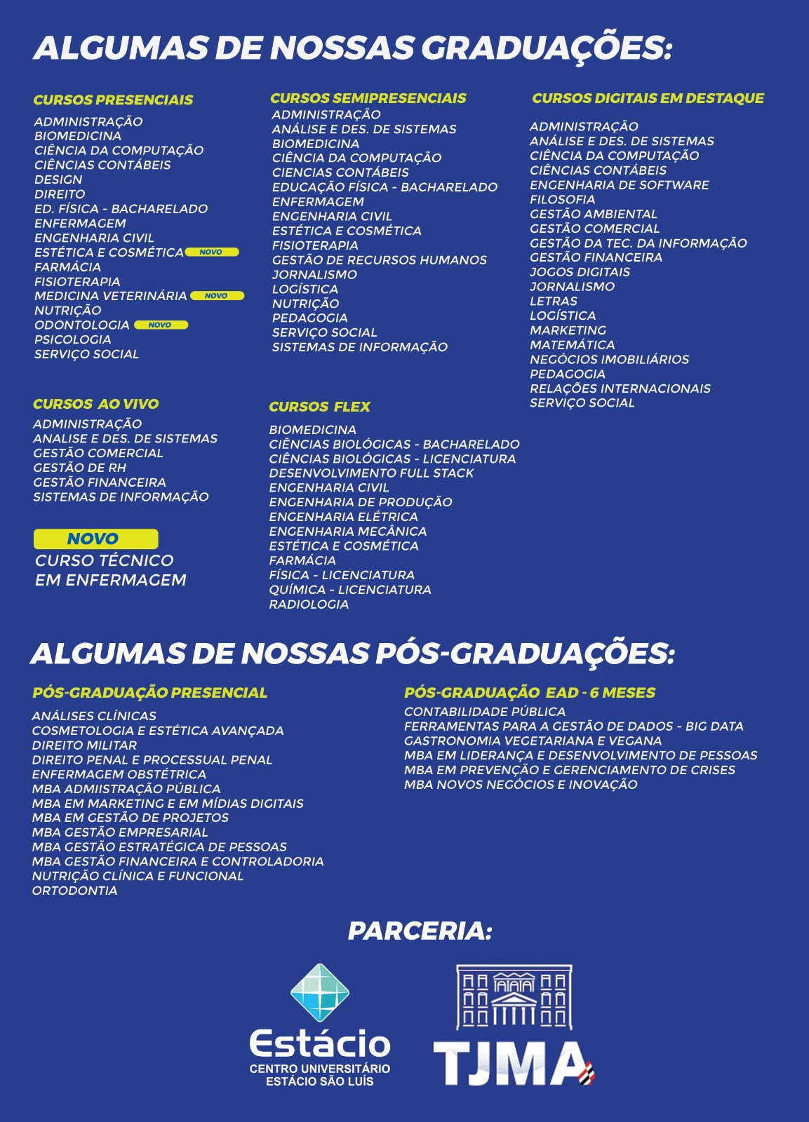 Relação de nome de cursos