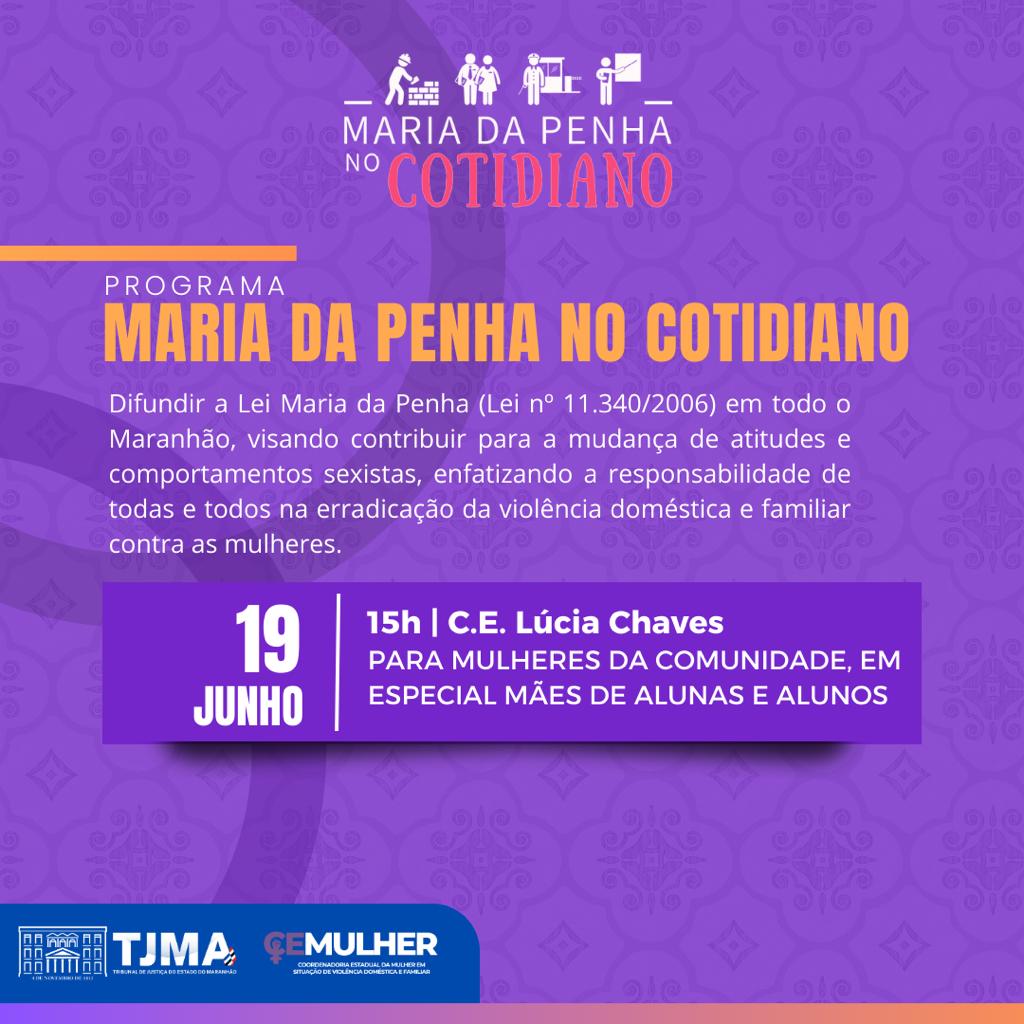 Card projeto Maria da Penha no Cotidiano, dia 19 as 15 na Vila Esperança
