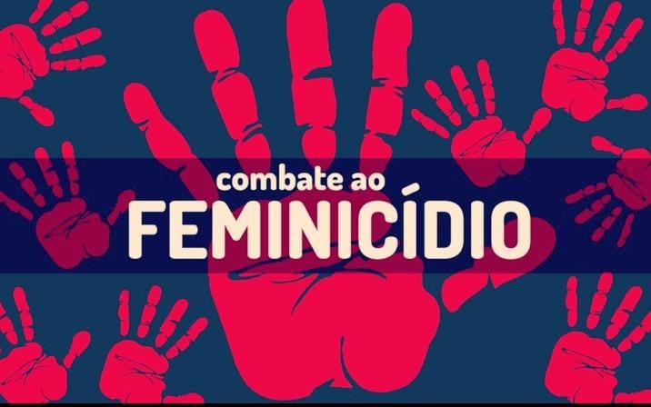 ilustração na qual aparece uma mão e a expressão COMBATE AO FEMINICÍDIO