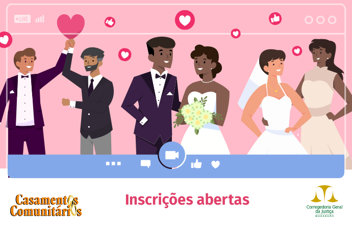 Ilustração virtual de casais héteros e homossexuais vestidos para casar