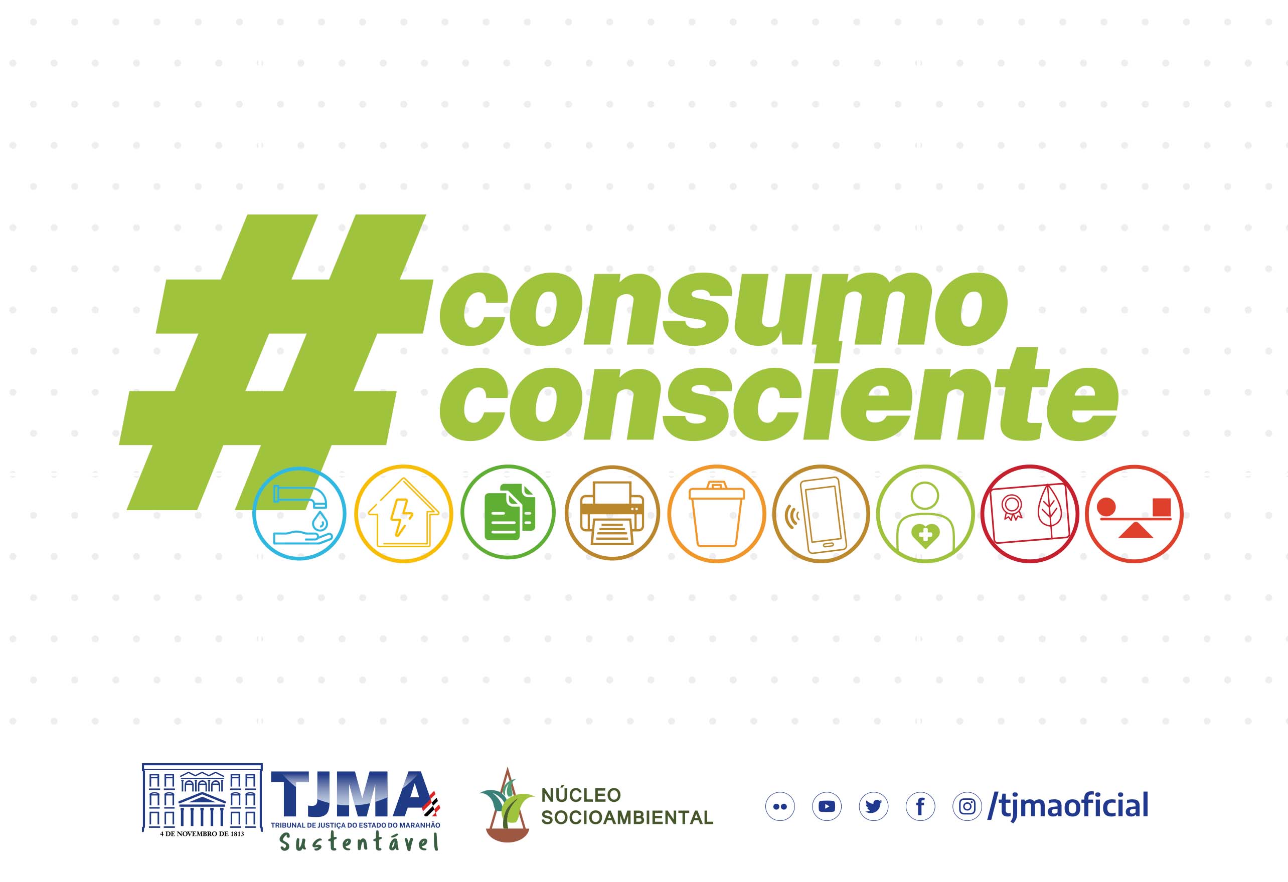 Card colorido. Texto em verde #ConsumoConsciente.